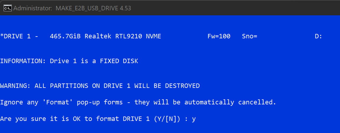 Confirm to format the drive