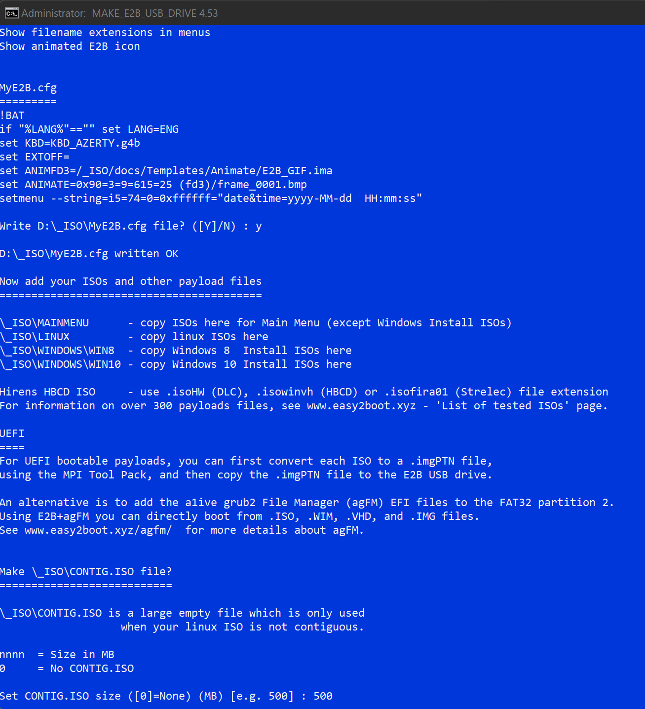 Create 500MB CONTIG.ISO file