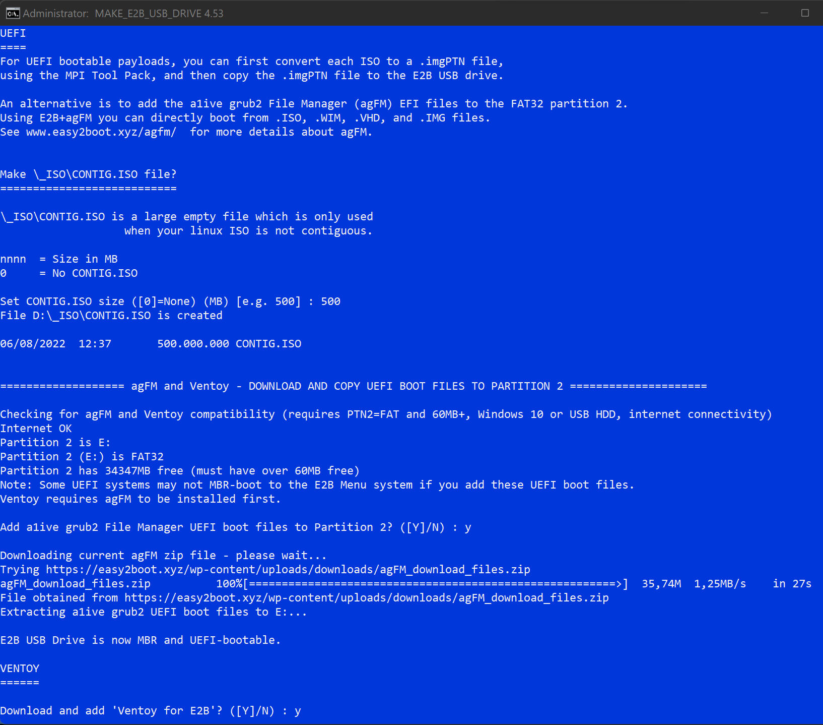 Press y to install Ventoy for E2B