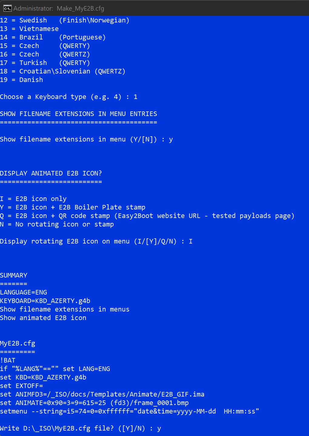 Press y to write config file