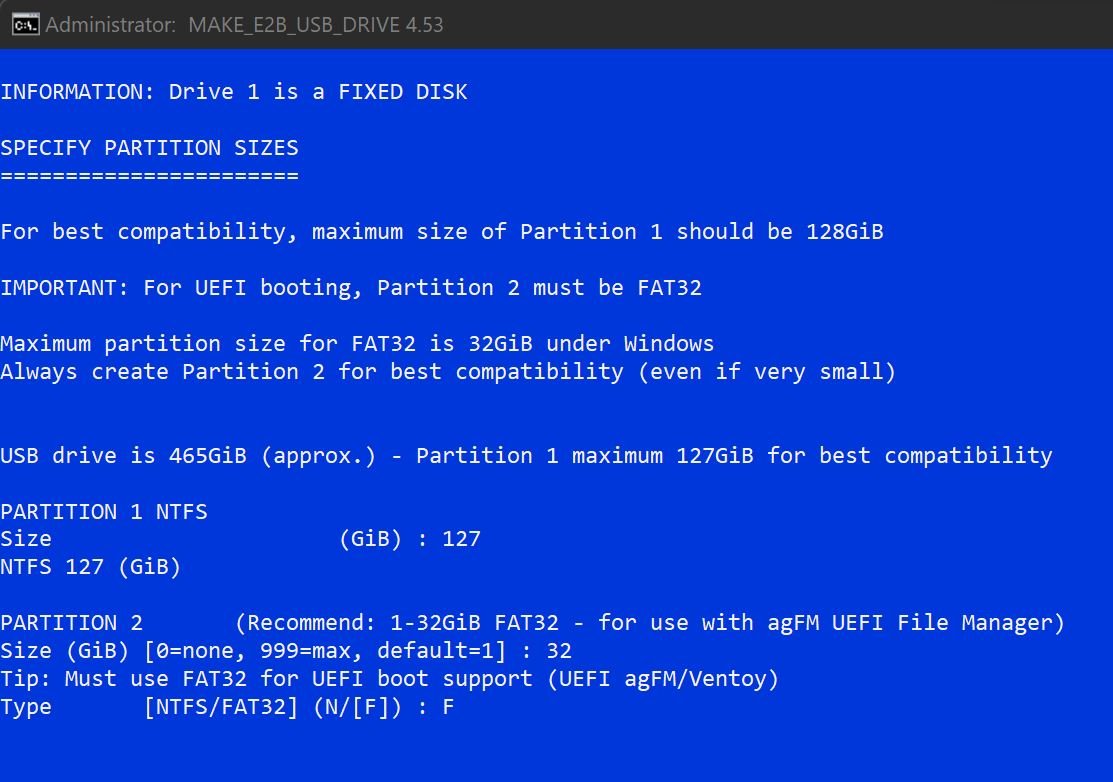 Select FAT32 for partition 2