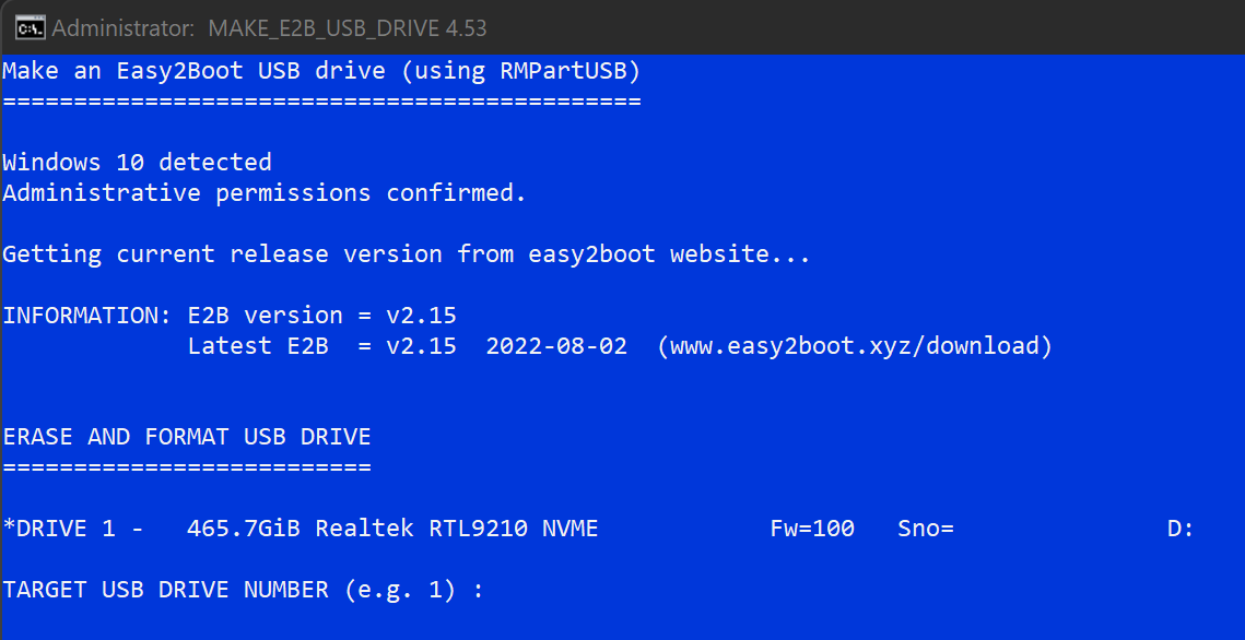 Select the USB drive to be used